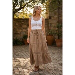 Vintage Margaret Godfrey Suede Leather Long Maxi Skirt Size14 Boho Country